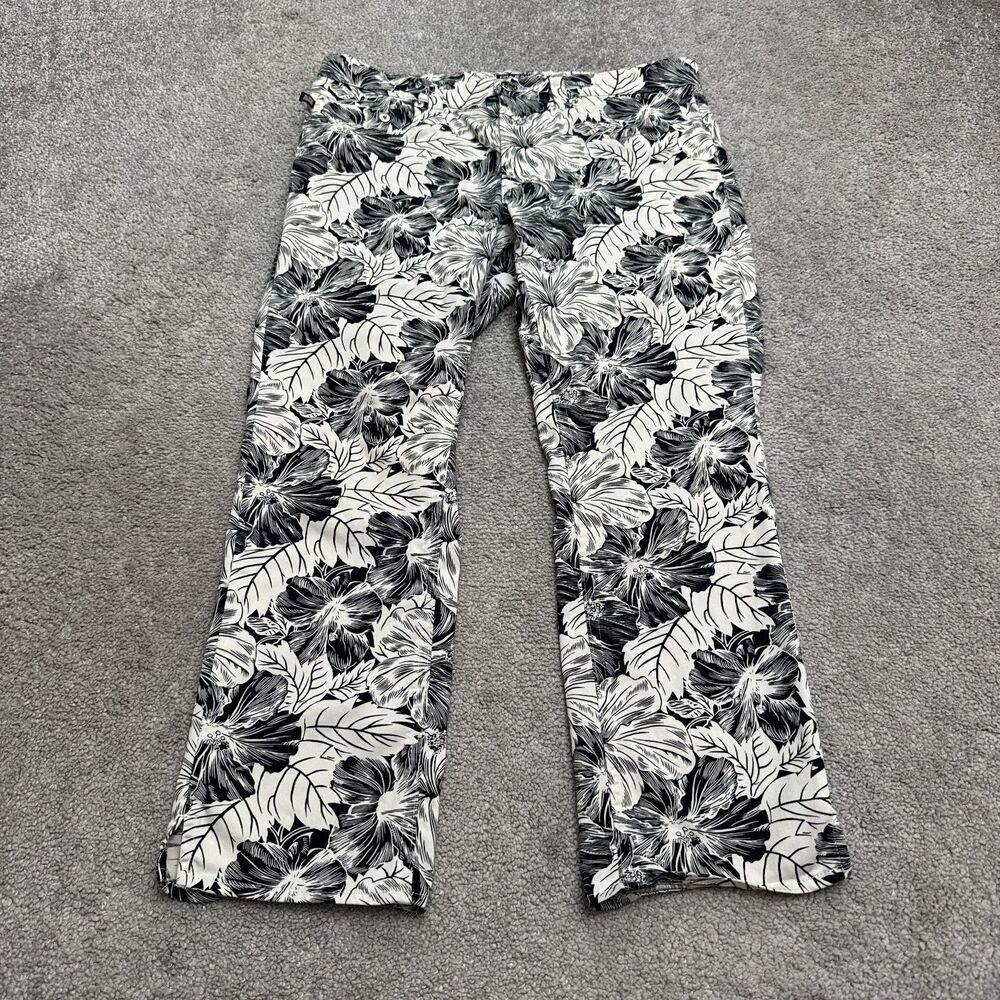 Polo Jeans Co Ralph Lauren Floral Cropped Pants Womens 2 Black White Stretch